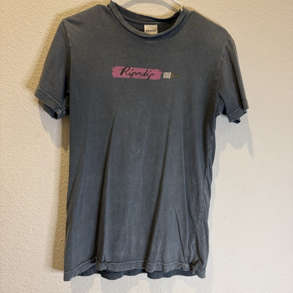 RipNDip Bob Ross Painting Grey Short Sleeve Shirt‎ Men's S Distressed Rip N Dip